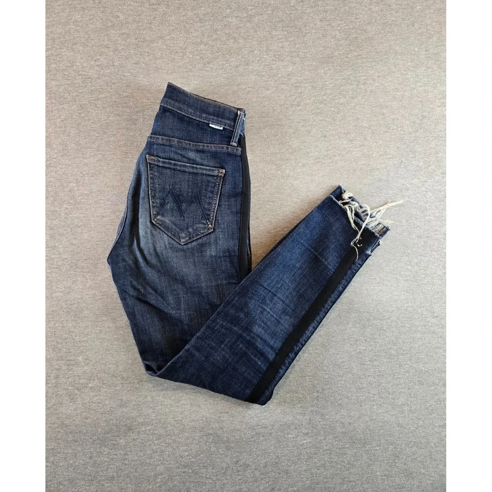Mother Stunner Zip Ankle Step‎ Fray Jeans Sweeping Racer Womens Size 25 Blue